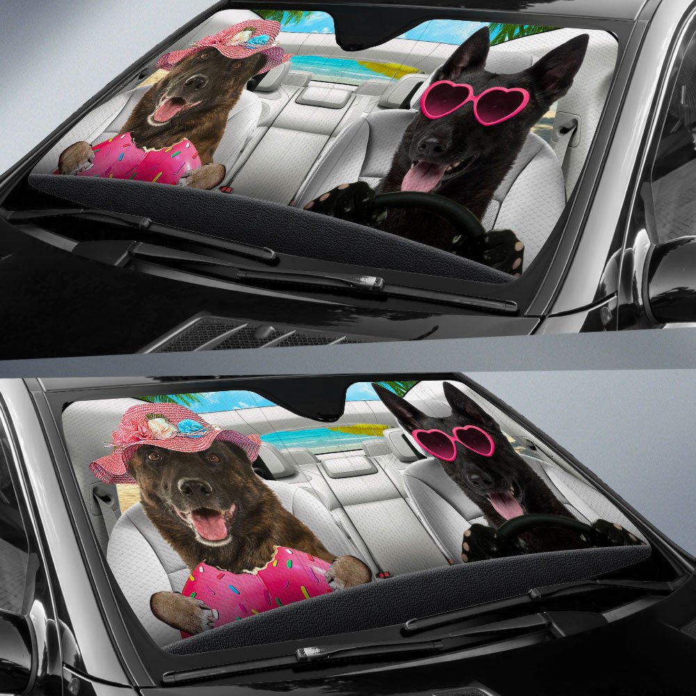 Dutch Shepherd-Dog Summer Vacation Couple Car Sun Shade Cover Auto Windshield