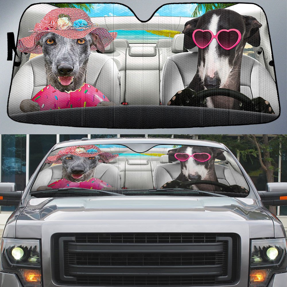 Greyhound-Dog Summer Vacation Couple Car Sun Shade Cover Auto Windshield
