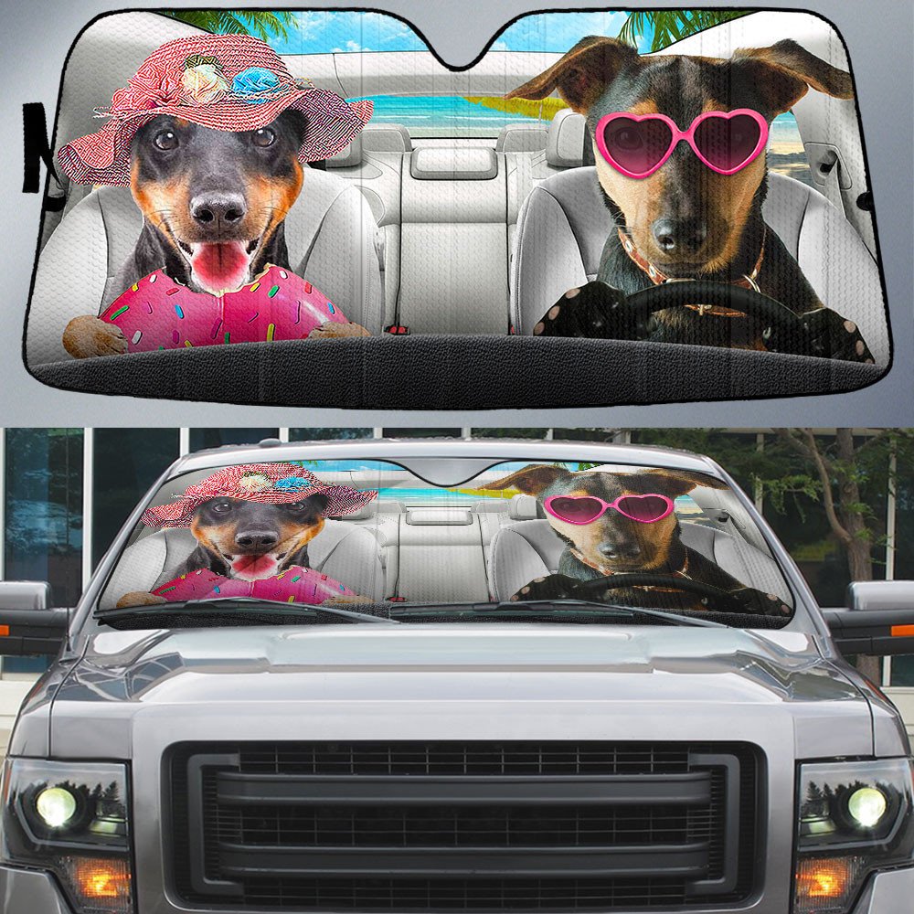Jagdterrier-Dog Summer Vacation Couple Car Sun Shade Cover Auto Windshield