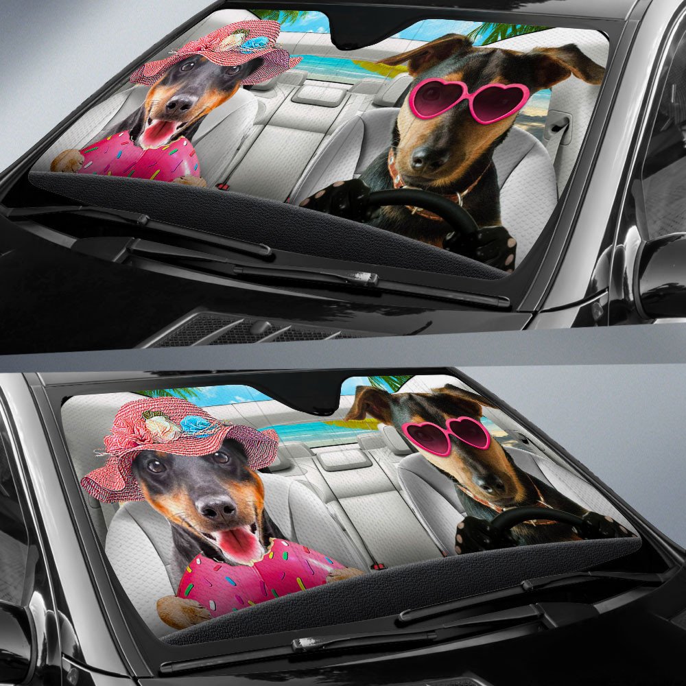 Jagdterrier-Dog Summer Vacation Couple Car Sun Shade Cover Auto Windshield