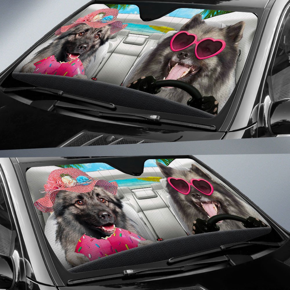 Keeshond-Dog Summer Vacation Couple Car Sun Shade Cover Auto Windshield