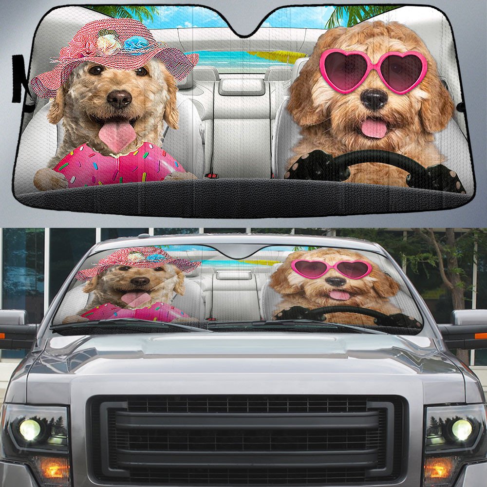 Labradoodle-Dog Summer Vacation Couple Car Sun Shade Cover Auto Windshield
