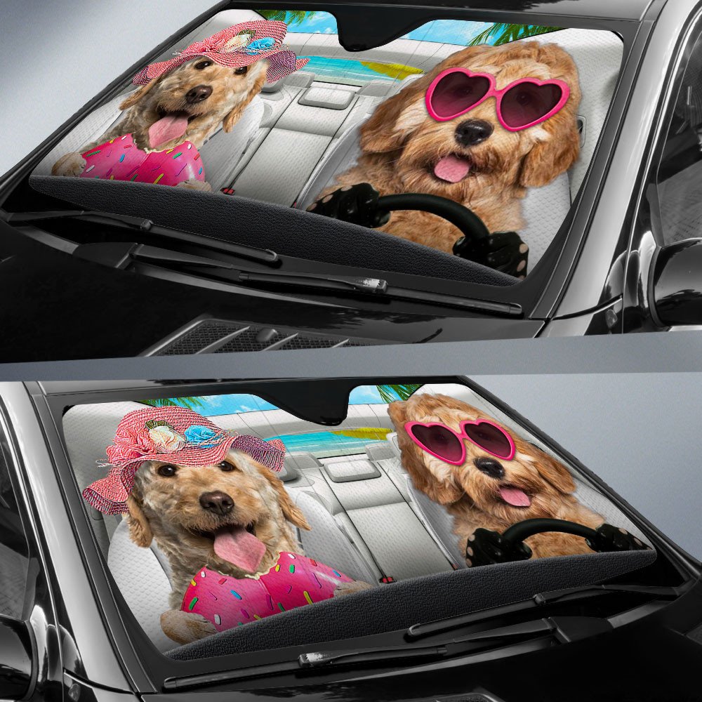 Labradoodle-Dog Summer Vacation Couple Car Sun Shade Cover Auto Windshield