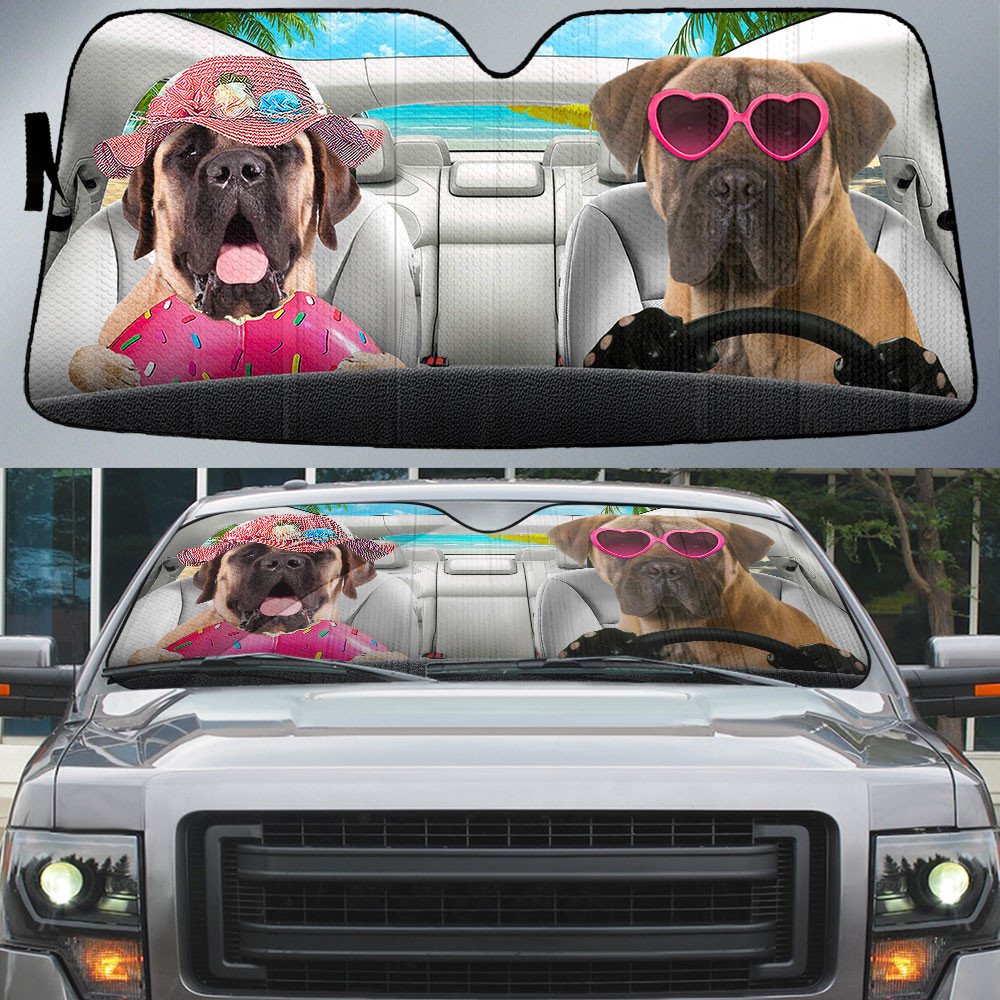 Mastiff-Dog Summer Vacation Couple Car Sun Shade Cover Auto Windshield