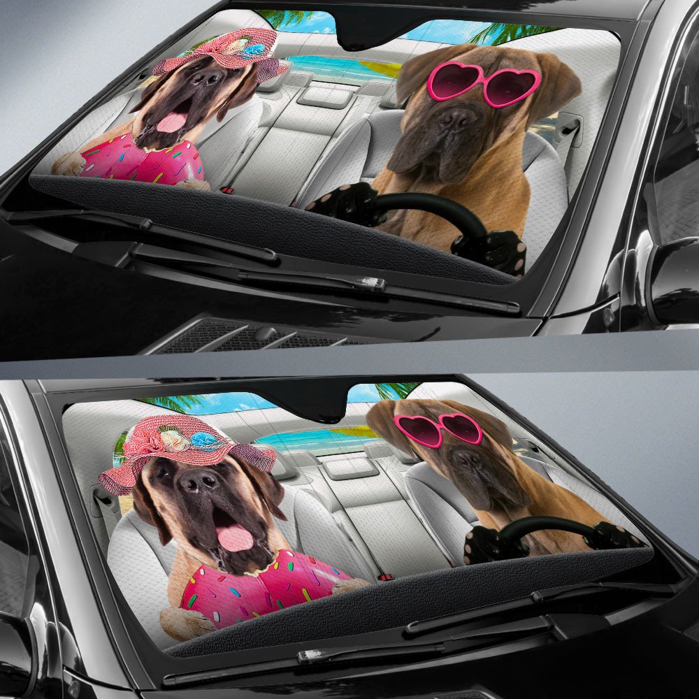 Mastiff-Dog Summer Vacation Couple Car Sun Shade Cover Auto Windshield
