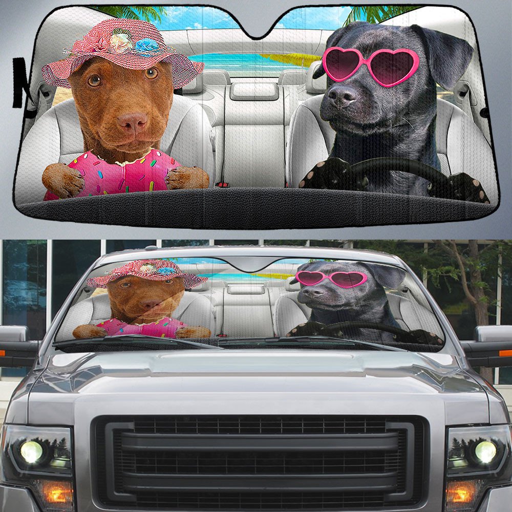 Patterdale Terrier-Dog Summer Vacation Couple Car Sun Shade Cover Auto Windshield