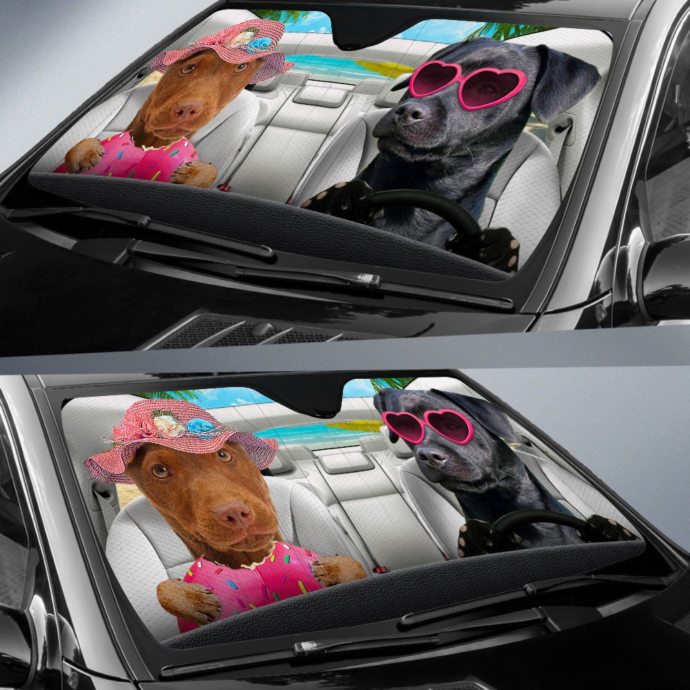 Patterdale Terrier-Dog Summer Vacation Couple Car Sun Shade Cover Auto Windshield