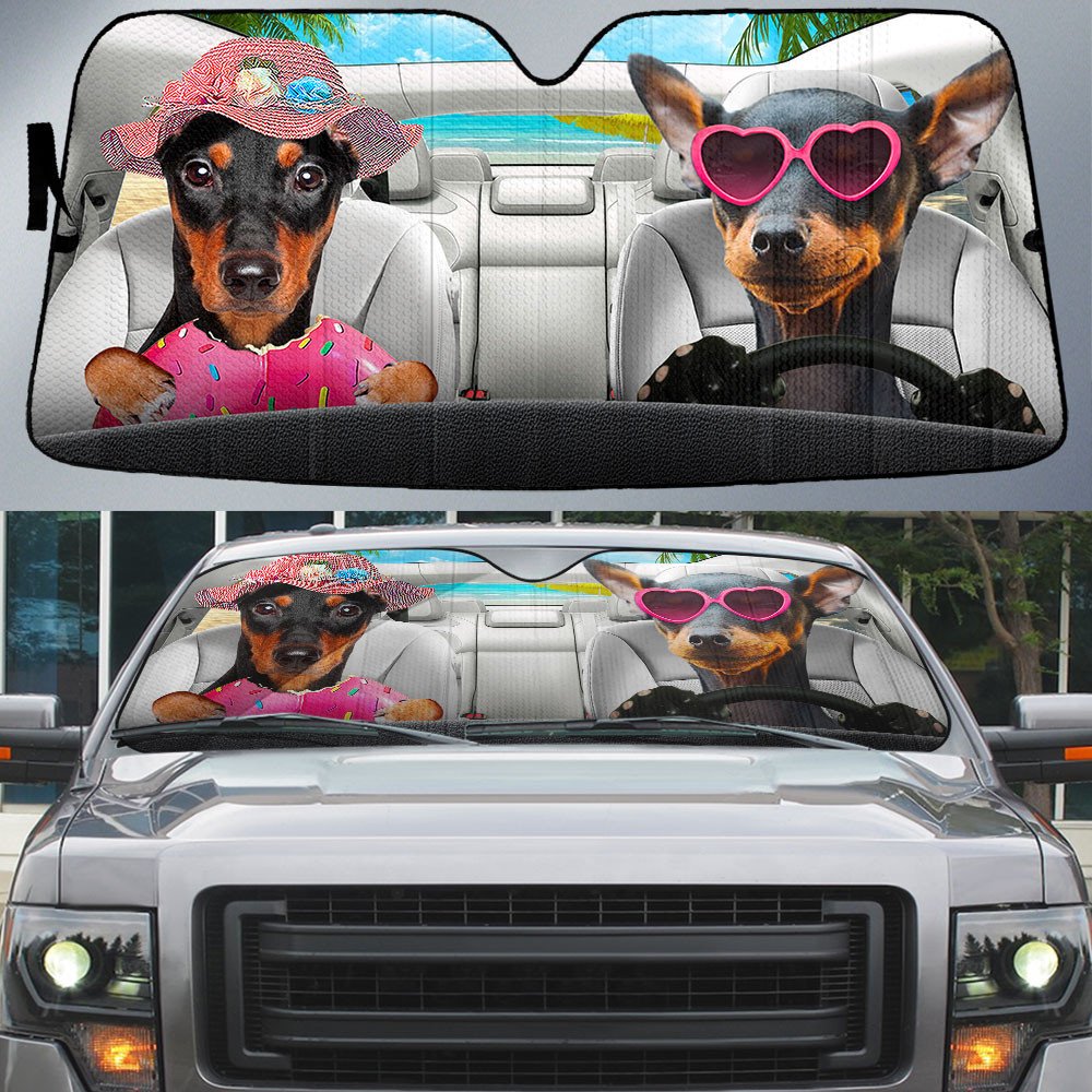 Pinscher-Dog Summer Vacation Couple Car Sun Shade Cover Auto Windshield