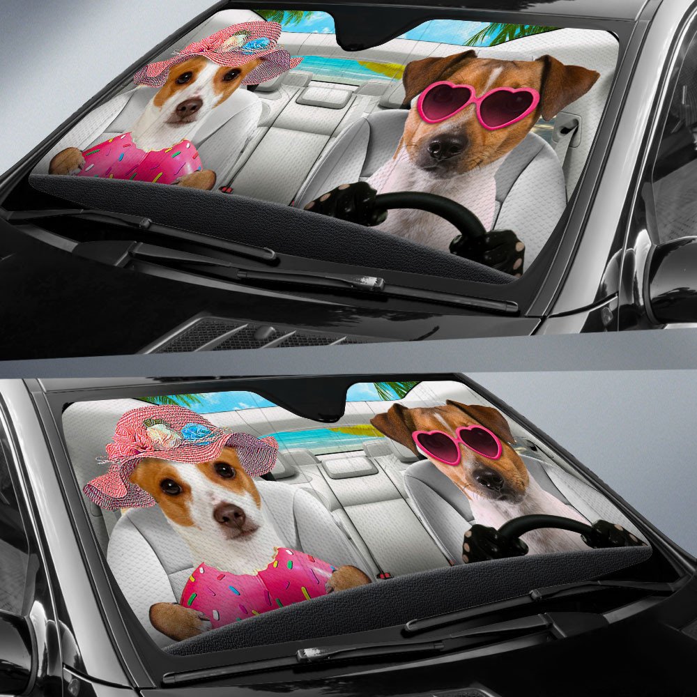 Rat Terrier-Dog Summer Vacation Couple Car Sun Shade Cover Auto Windshield