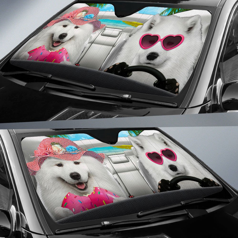 Samoyed-Dog Summer Vacation Couple Car Sun Shade Cover Auto Windshield