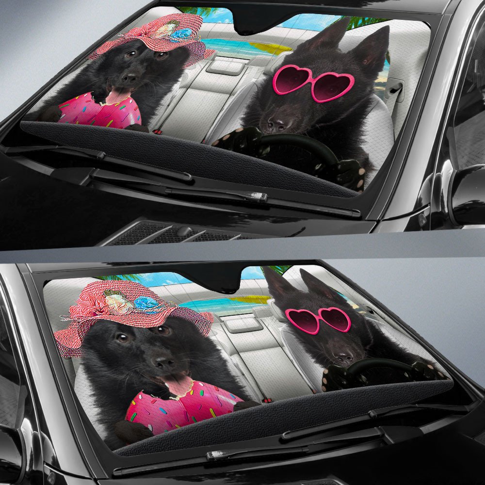 Schipperke-Dog Summer Vacation Couple Car Sun Shade Cover Auto Windshield