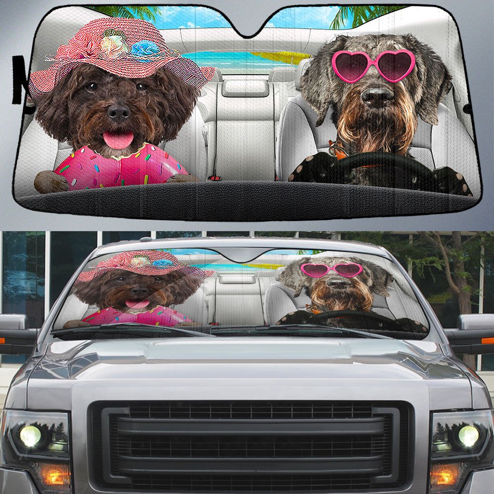 Schnoodle-Dog Summer Vacation Couple Car Sun Shade Cover Auto Windshield