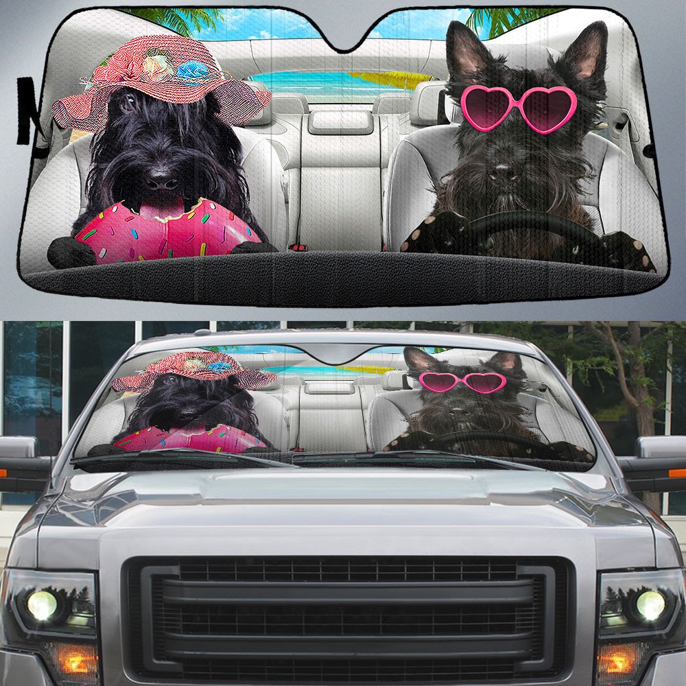 Scottish Terrier-Dog Summer Vacation Couple Car Sun Shade Cover Auto Windshield