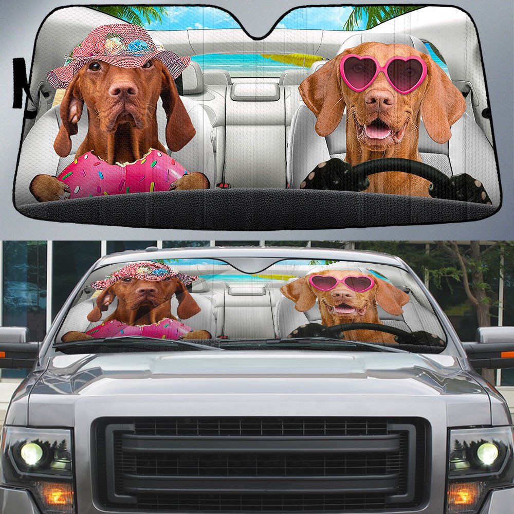 Vizsla-Dog Summer Vacation Couple Car Sun Shade Cover Auto Windshield