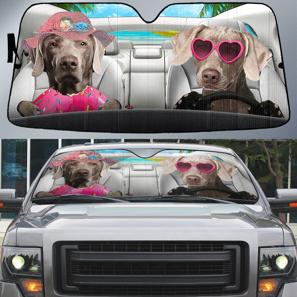 Weimaraner-Dog Summer Vacation Couple Car Sun Shade Cover Auto Windshield