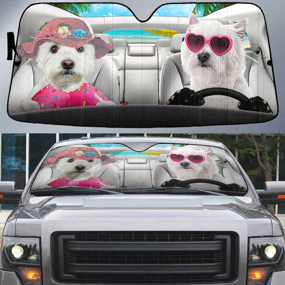 West Highland White Terrier-Dog Summer Vacation Couple Car Sun Shade Cover Auto Windshield