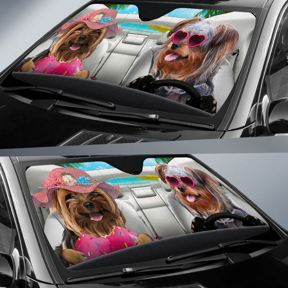 Yorkie-Poo-Dog Summer Vacation Couple Car Sun Shade Cover Auto Windshield