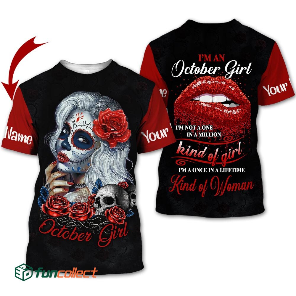 Personalized Name Birthday Outfit October Girl Sugar Skull Love Red Birthday Shirt