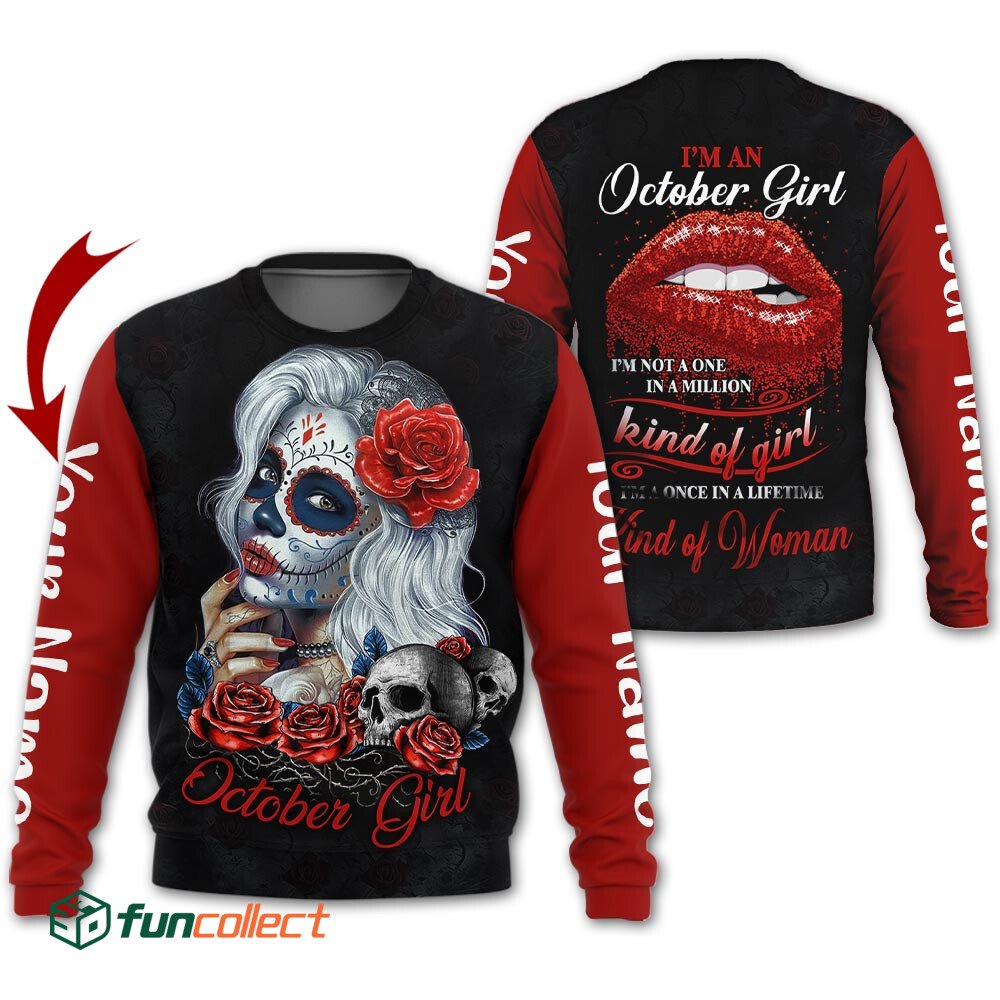 Personalized Name Birthday Outfit October Girl Sugar Skull Love Red Birthday Shirt