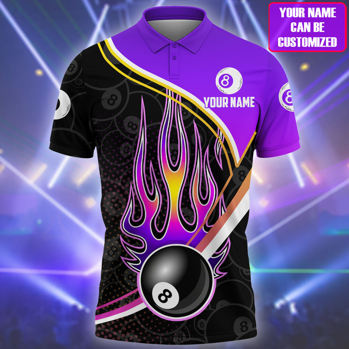 Personalized Purple and Black Strike Ball 8 Billiard Polo Shirt/ Sport Billiard Shirt Uniform