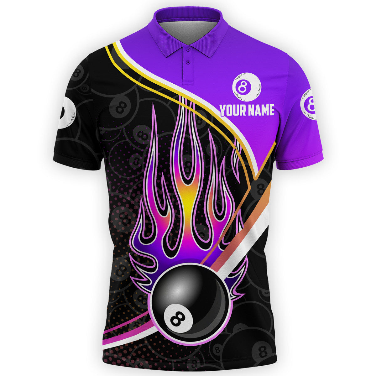 Personalized Purple and Black Strike Ball 8 Billiard Polo Shirt/ Sport Billiard Shirt Uniform