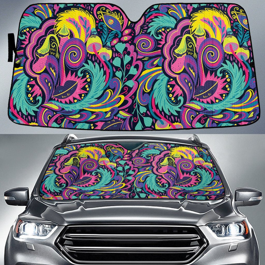 Chromatic Mirrored Flowers Paisley Texture All Over Print Car Sun Shades Cover Auto Windshield Coolspod