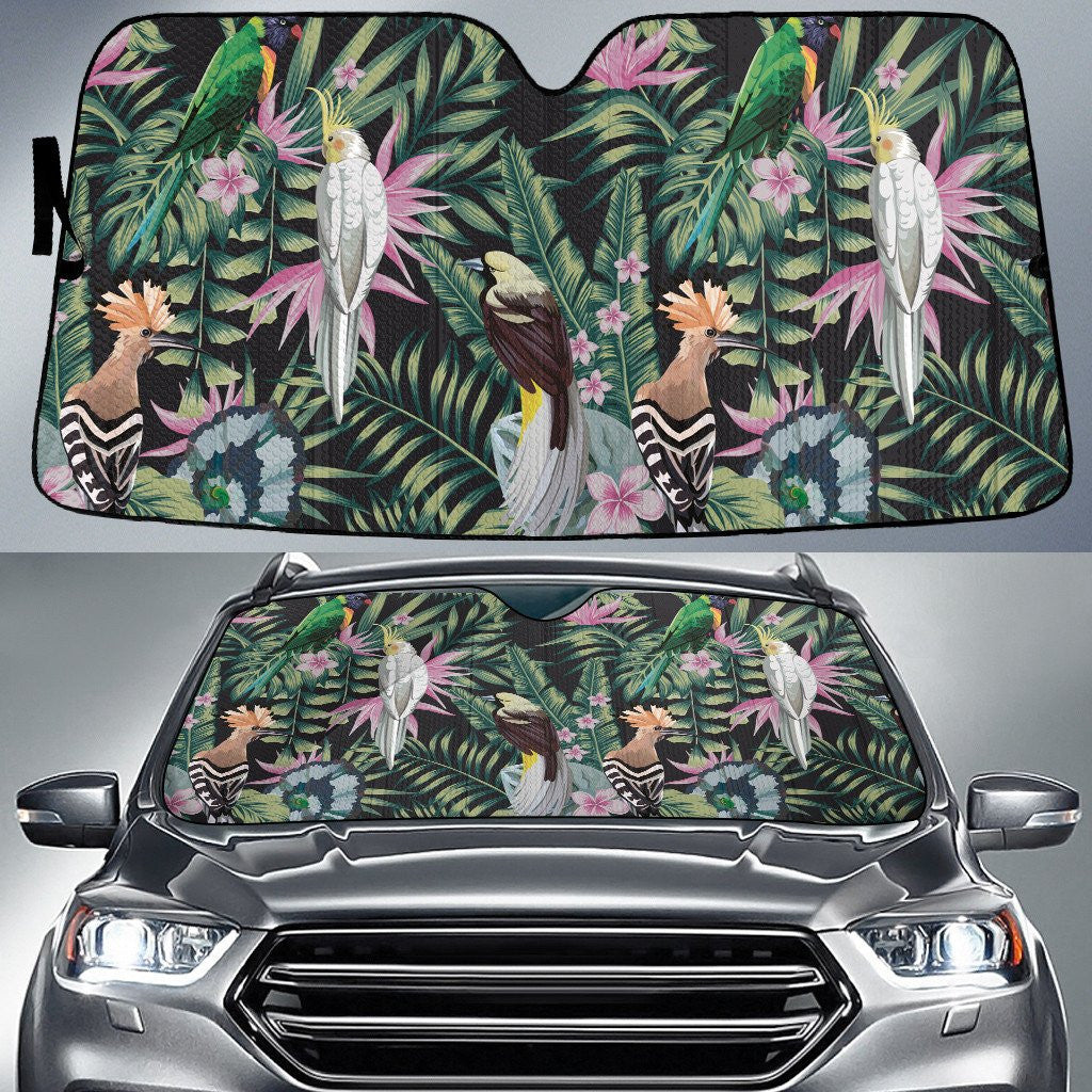 Beautiful Parrots And Bird Of Paradise Flowers Tropical Leaves Car Sun Shades Cover Auto Windshield Coolspod
