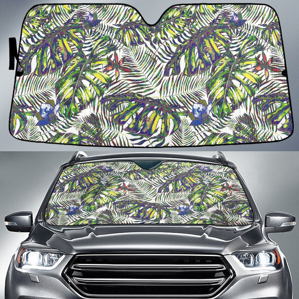 Monstera And Phoenix Tropical Leaves Over Hiding Flowers Summer Vibe Car Sun Shades Cover Auto Windshield Coolspod