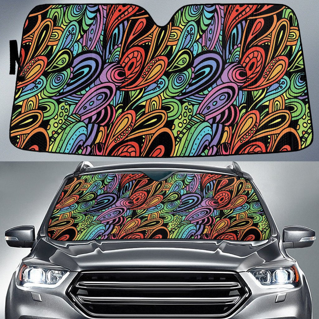 Colorful Peacock Feather Paisley Texture Dot Theme Car Sun Shades Cover Auto Windshield Coolspod