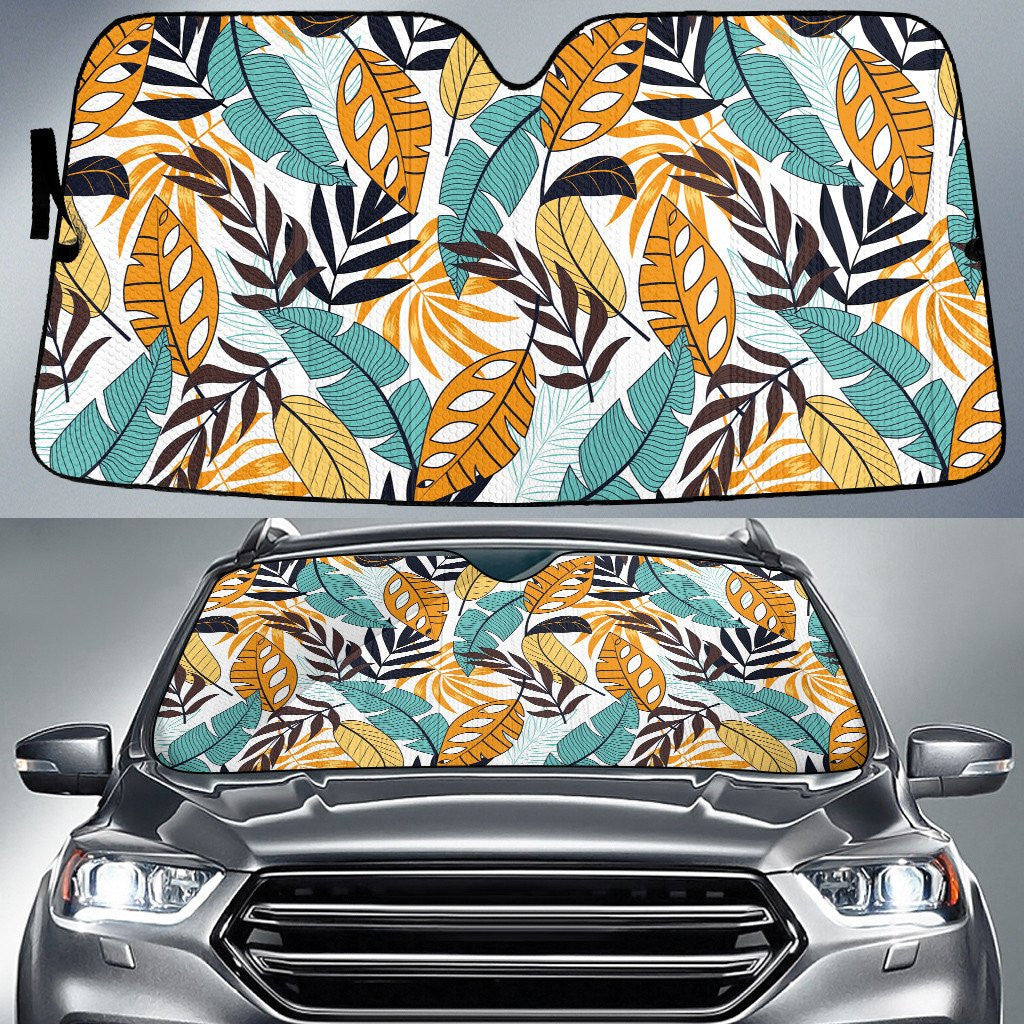 Torn Tropical Leaves Collection Summer Vibe White Car Sun Shades Cover Auto Windshield Coolspod