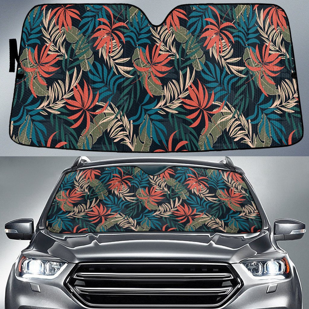 Mint Monstera And Red Palm Leaves Summer Tropical Leaf Car Sun Shades Cover Auto Windshield Coolspod