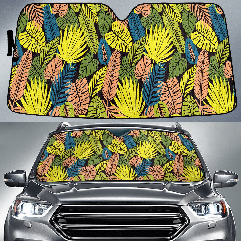 Yellow Monstera And Palmetto Fan Leaves Summer Tropical Leaf Car Sun Shades Cover Auto Windshield Coolspod
