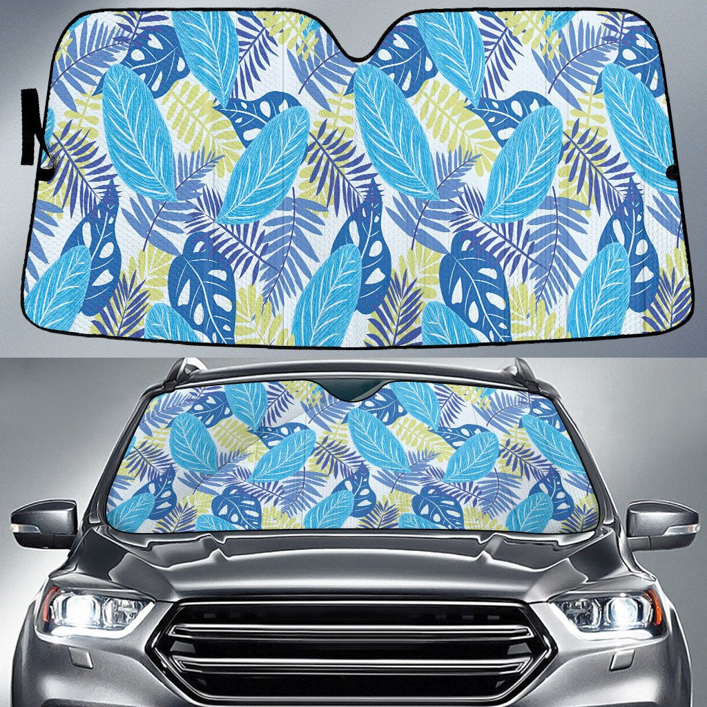 Blue Monstera And Coconut Leaves Summer Tropical Leaf Car Sun Shades Cover Auto Windshield Coolspod