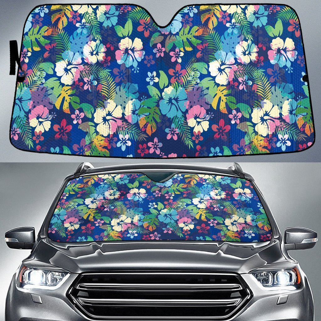 White Chinese Hibiscus Flower Over Rainbow Pattern Car Sun Shades Cover Auto Windshield Coolspod