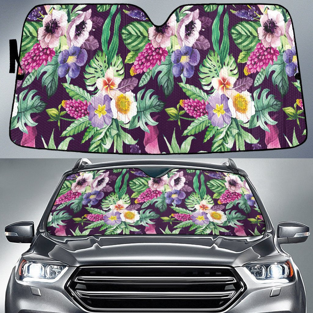 Purple Poppy And Plumeria Flowers Summer Vibe Car Sun Shades Cover Auto Windshield Coolspod