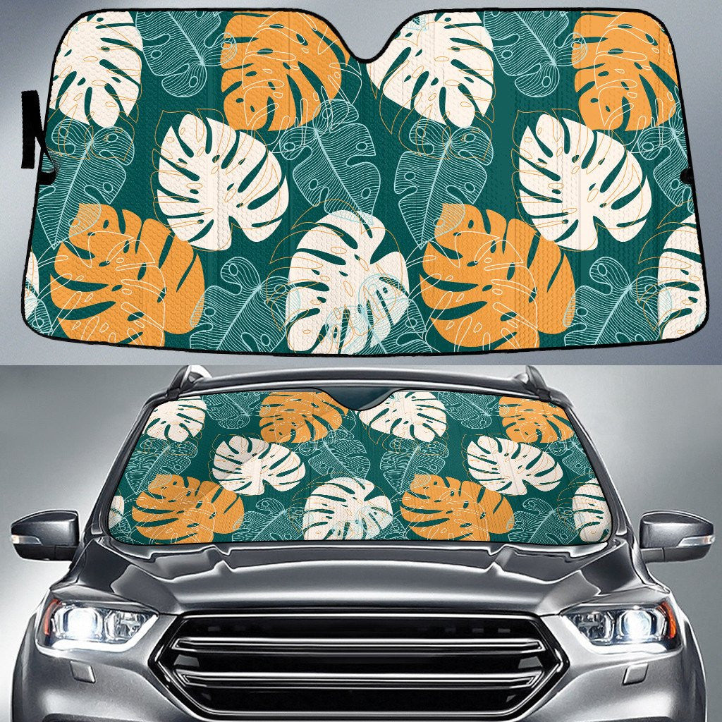 Chromatic Monstera Leaf Hand Drawing Sketchy Green Car Sun Shades Cover Auto Windshield Coolspod