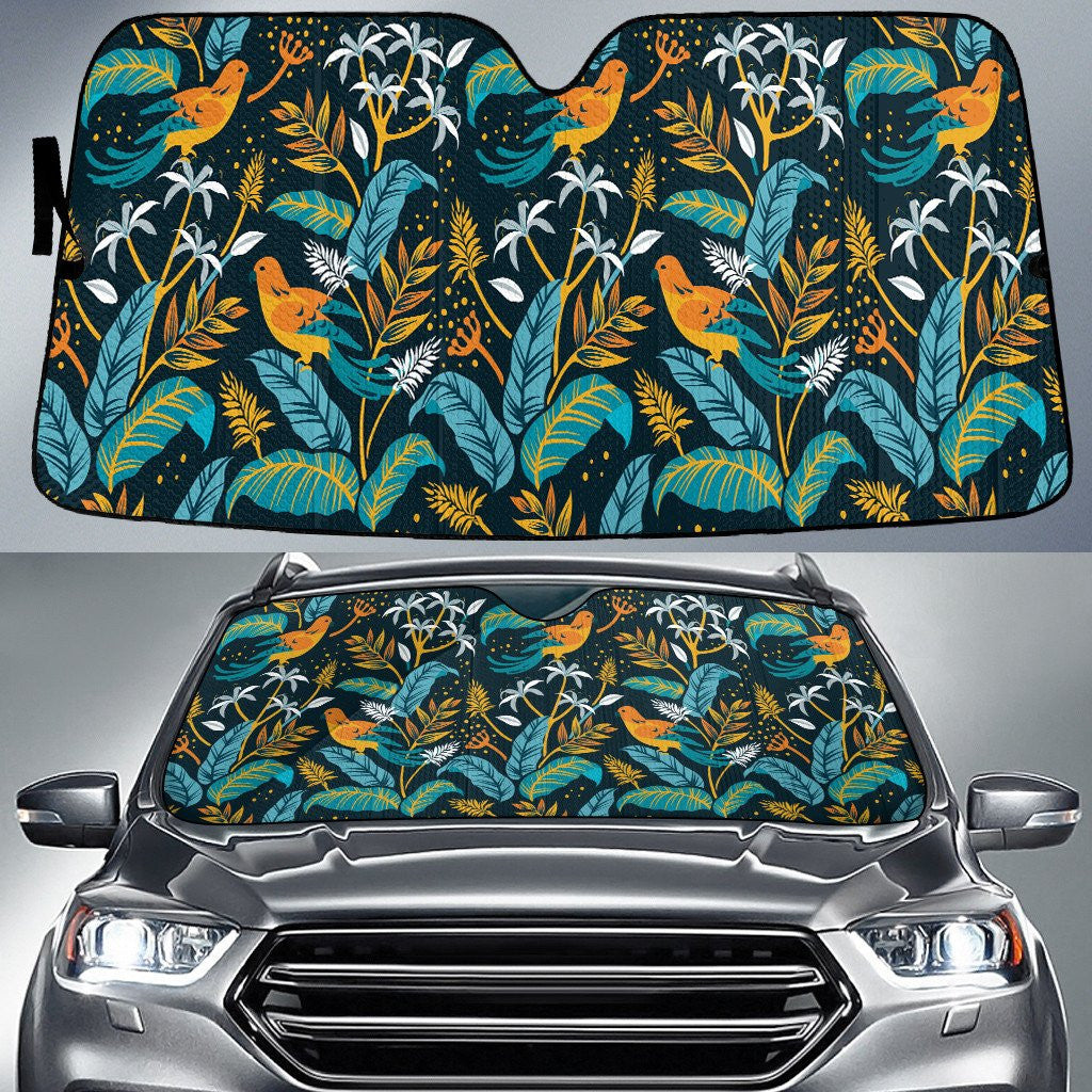 Parrot On Tropical Banana Leaf Summer Vibe Blue Car Sun Shades Cover Auto Windshield Coolspod