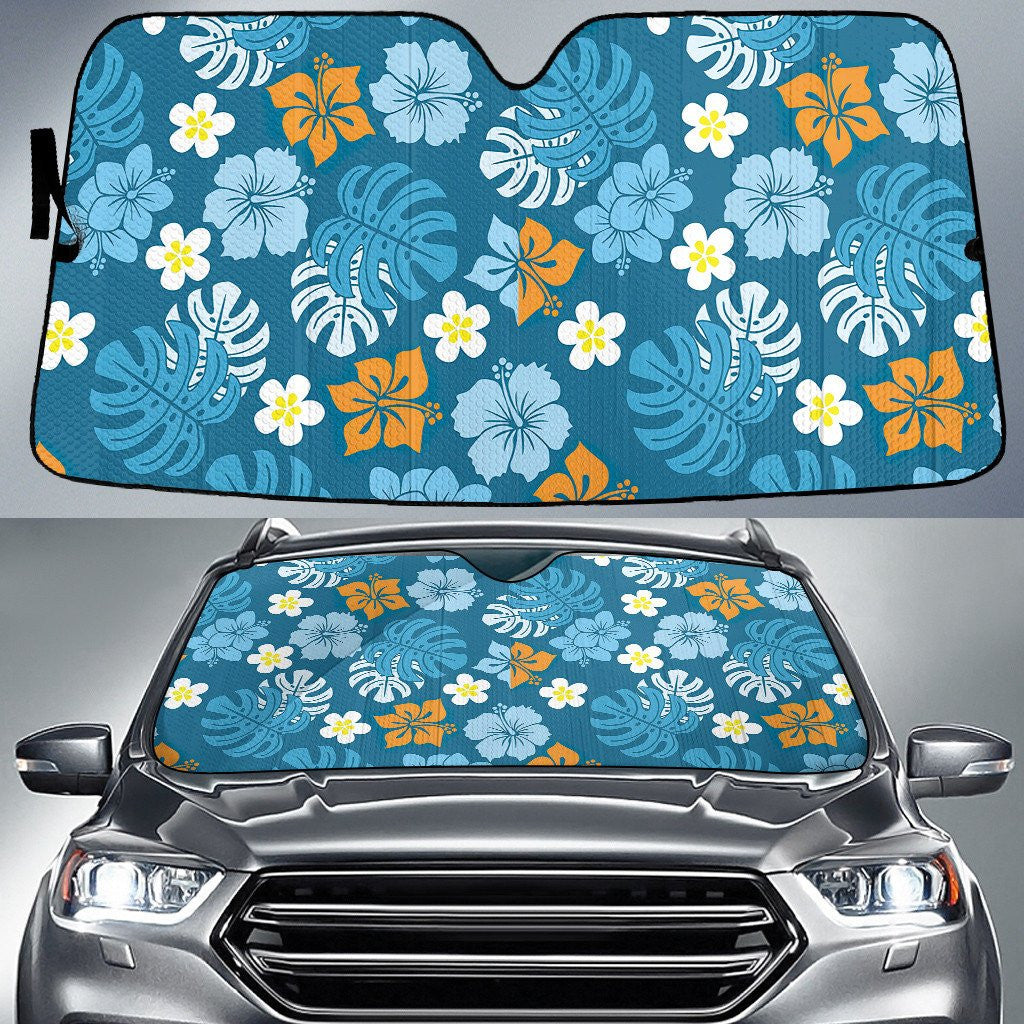 Blue Monstera Leaf Tropical Leaves And Plumeria Cute Style In Forest Car Sun Shades Cover Auto Windshield Coolspod