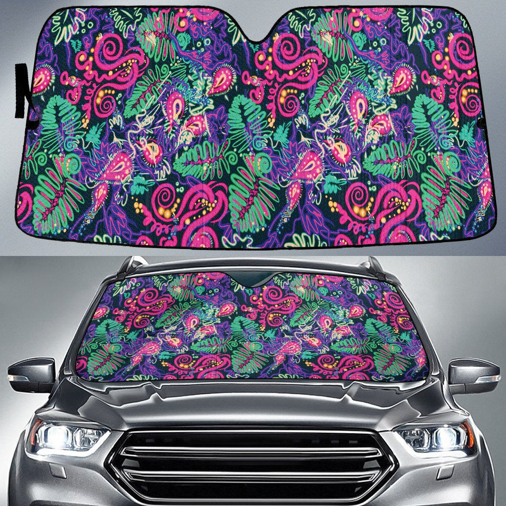 Green Phoenix Leaf And Pinky Flower Sketchy Painting Style Car Sun Shades Cover Auto Windshield Coolspod