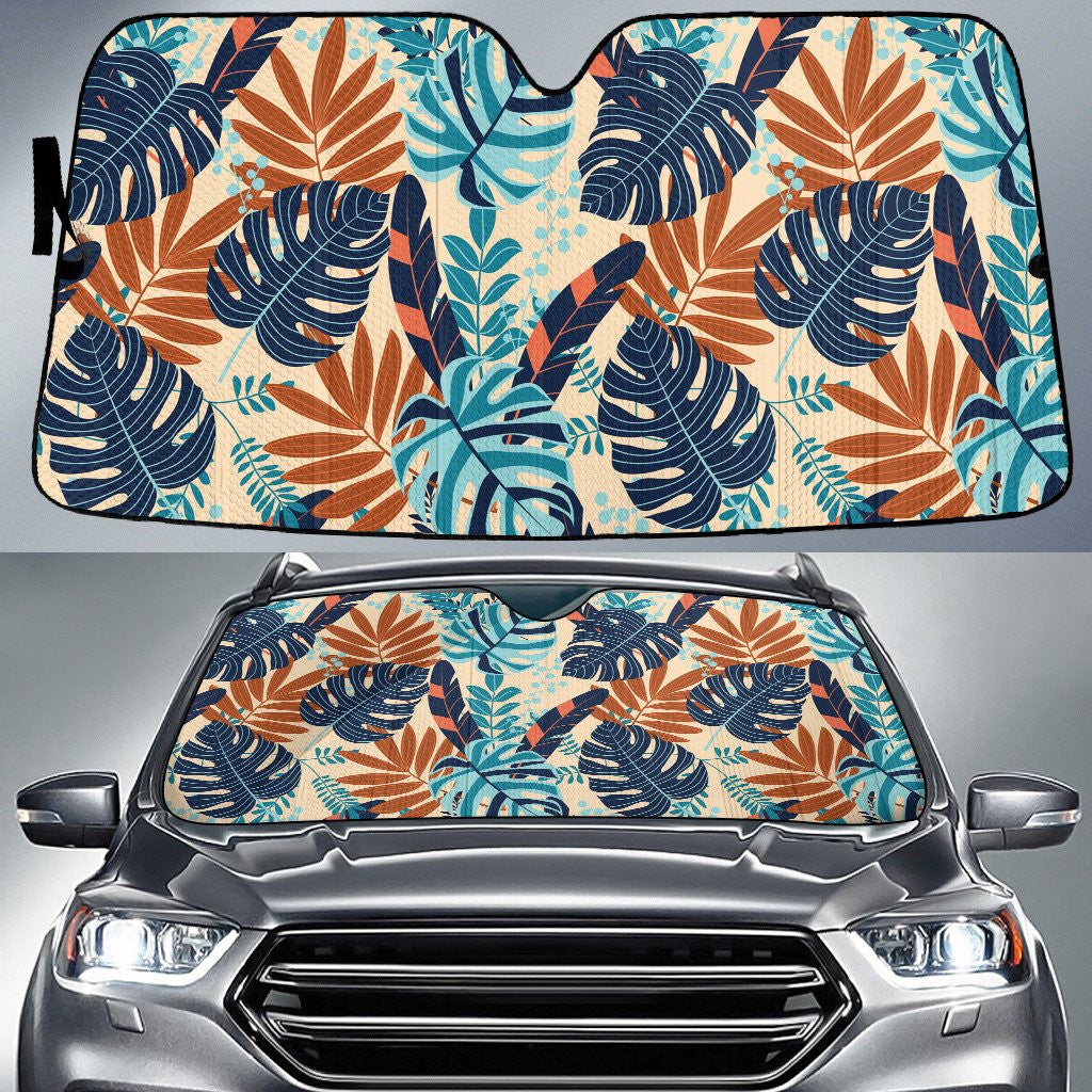 Blue And Mint Color Monstera Leaves Summer Tropical Leaf Car Sun Shades Cover Auto Windshield Coolspod