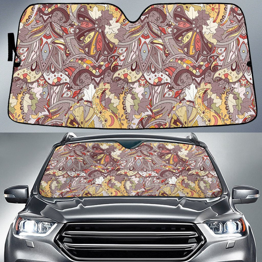 Beige Brown Color Flowers Paisley Texture Dot Theme Car Sun Shades Cover Auto Windshield Coolspod
