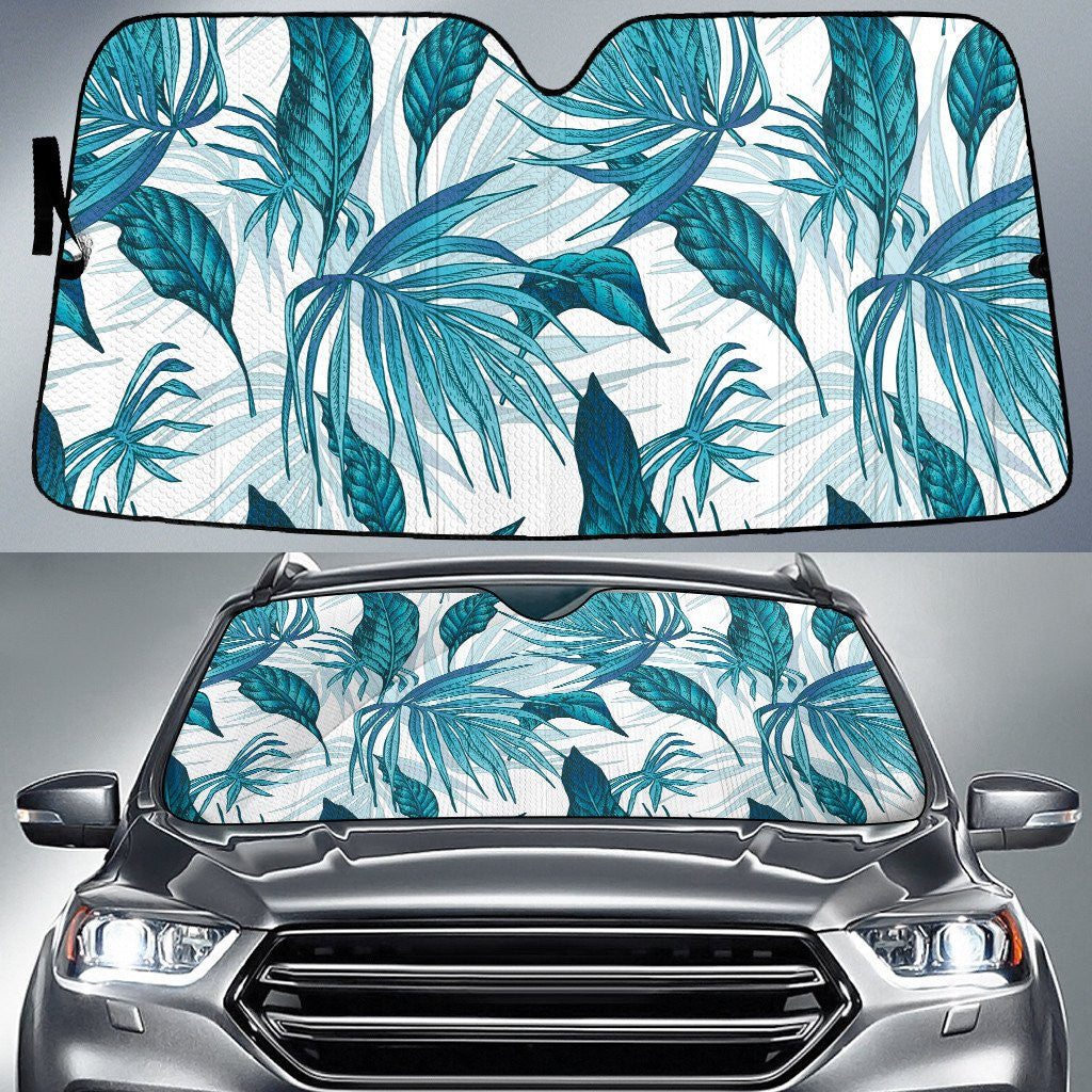 Mint Green Massangeana Leaf Tropical Leaves White Car Sun Shades Cover Auto Windshield Coolspod