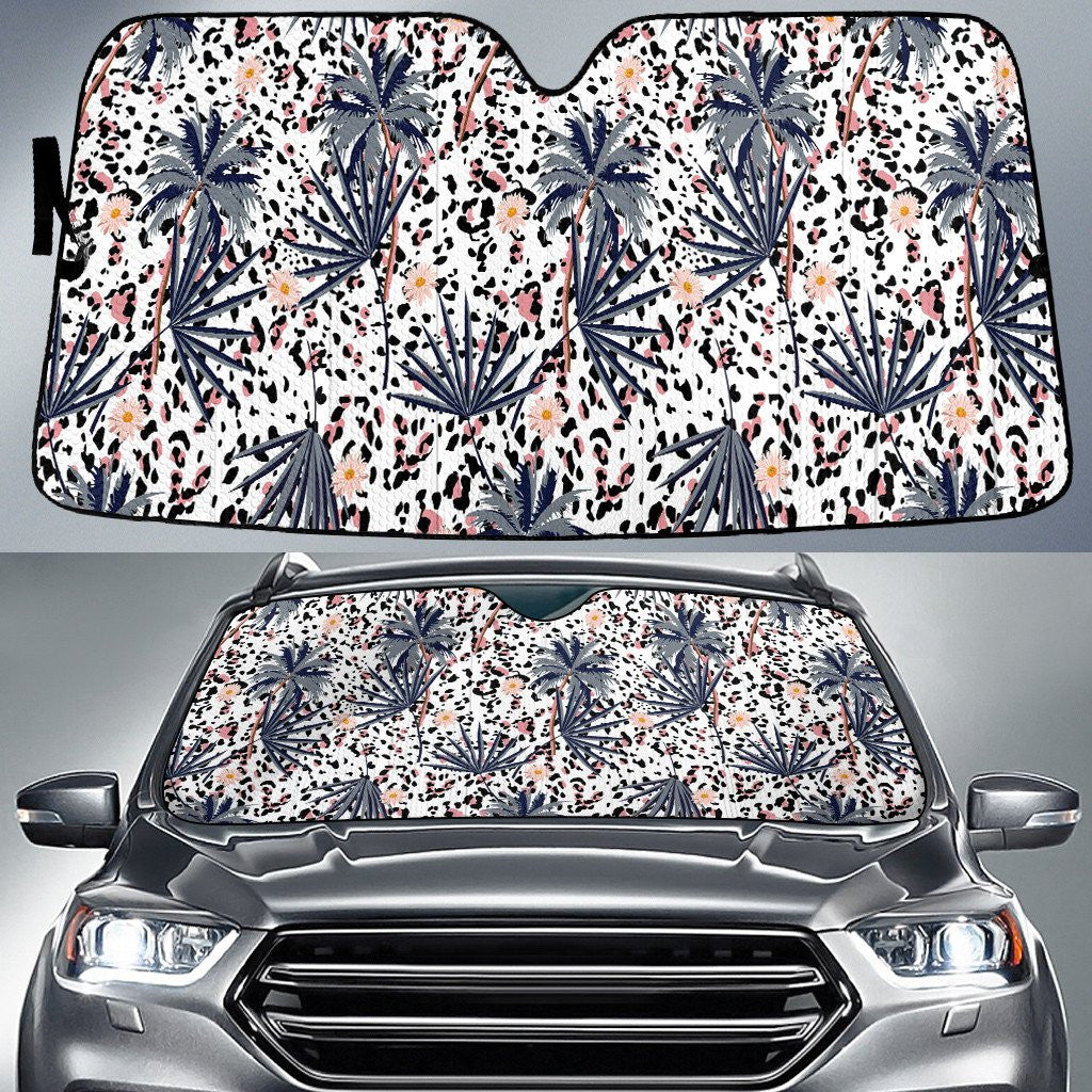 Coconut Palm And Fan Palm Leaves Grey Color All Over Print Car Sun Shades Cover Auto Windshield Coolspod