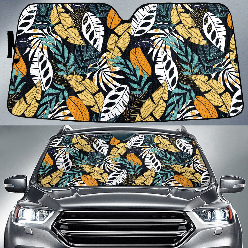 Torn Tropical Leaves Collection Summer Vibe Black Car Sun Shades Cover Auto Windshield Coolspod