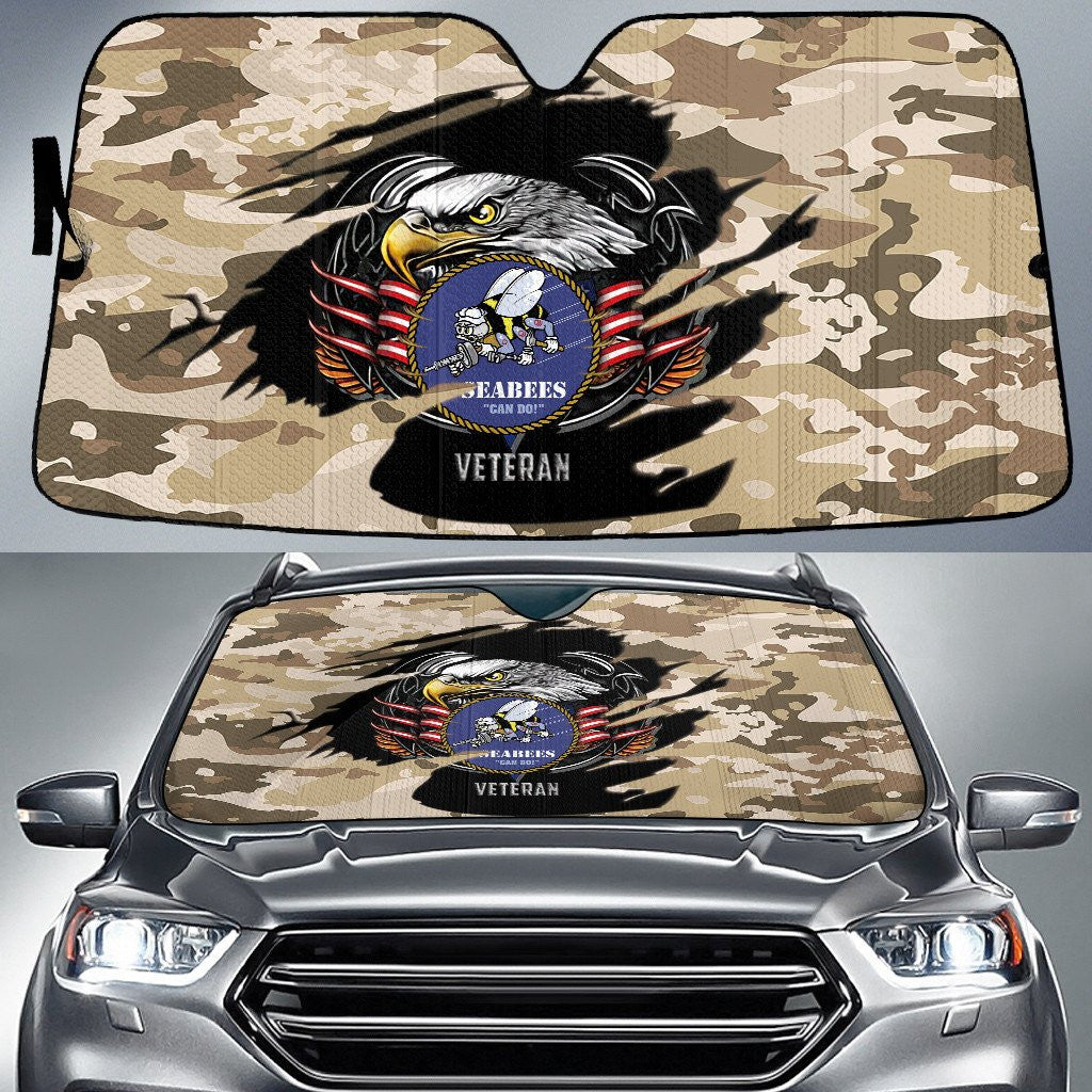 Bald Eagle American Flag Brown Yellow Camo Pattern Printed Car Sun Shades Cover Auto Windshield Coolspod