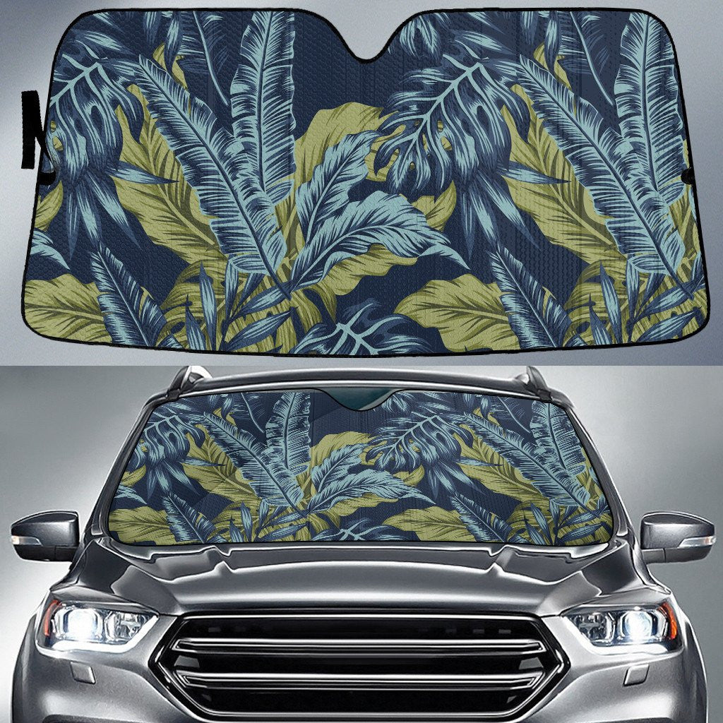 Dark Green Tropical Leaves Collection Black Summer Theme Car Sun Shades Cover Auto Windshield Coolspod
