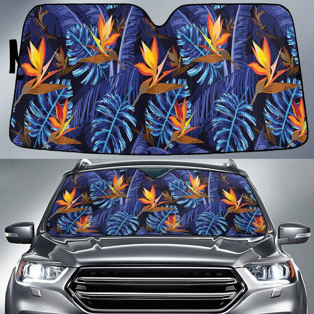 Yellow Bird Of Paradise Flower And Blue Banana Leaf Summer Vibe Car Sun Shades Cover Auto Windshield Coolspod