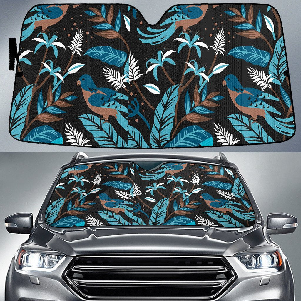 Blue Parrots And Massangeana Leaf Tropical Leave Black Car Sun Shades Cover Auto Windshield Coolspod