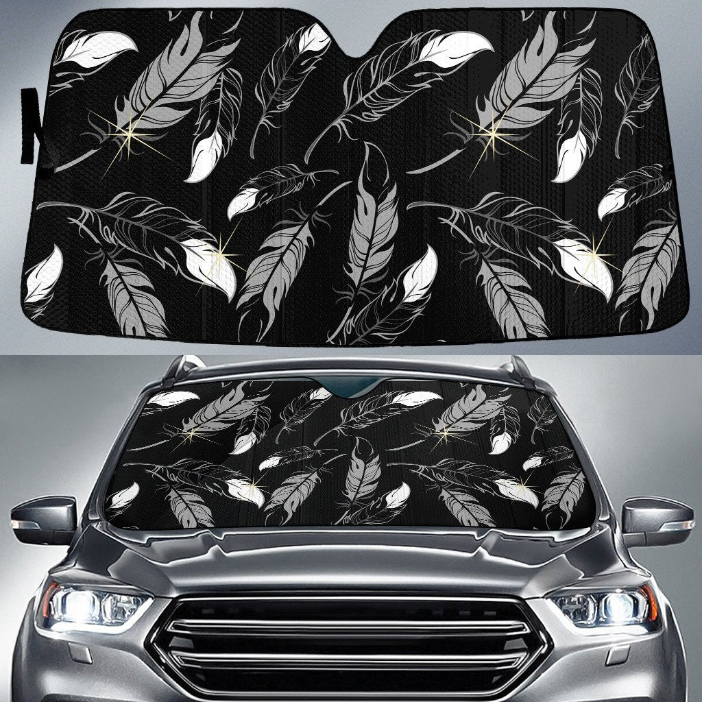 Black And White Bird Feather Psychedelic Texture Black Car Sun Shades Cover Auto Windshield Coolspod