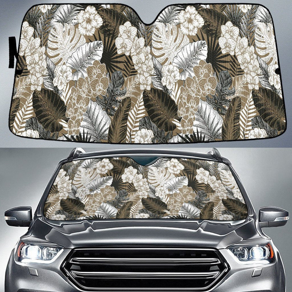 White And Beige Brown Monstera And Orchid Flower Car Sun Shades Cover Auto Windshield Coolspod